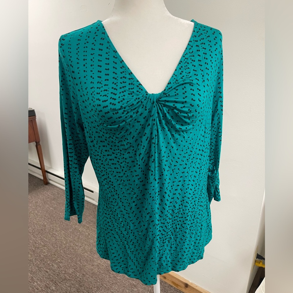 NWT  v-neck teal with black knit top